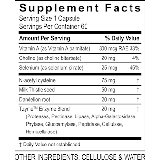 Liver Support 60 caps by Transformation Enzyme Supplement Facts Label