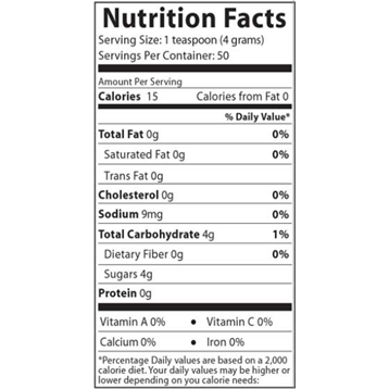 Organic Coconut Sugar 14 oz by Foods Alive Nutrition Facts Label