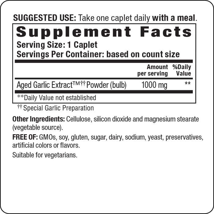 Kyolic Cardiovascular Health One Per Day 1000 mg by Wakunaga Supplement Facts Label