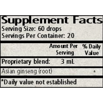 Wise Woman Herbals, Asian ginseng (Panax ginseng) 2 fl. oz. Supplement Facts Label