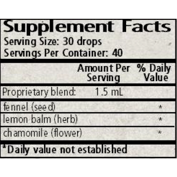 Wise Woman Herbals, Tummy Glycerite 2 fl. oz. Supplement Facts Label