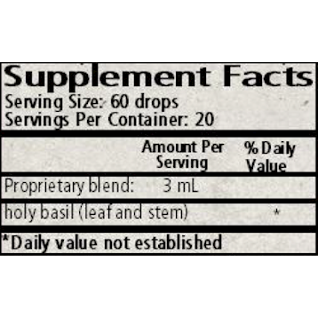 Wise Woman Herbals, Holy Basil (Ocimum spp.) 2 fl. oz. Supplement Facts Label