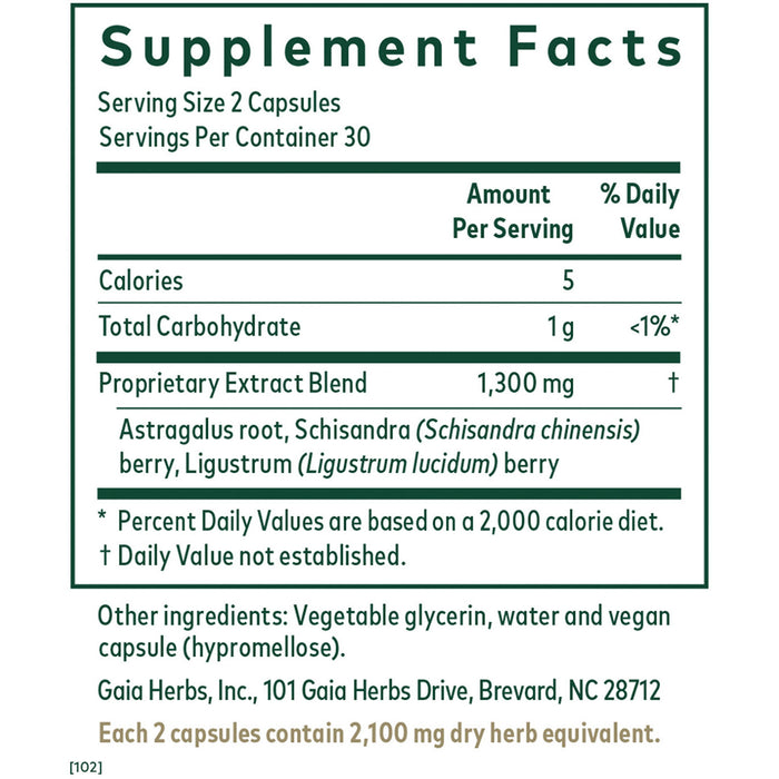 Gaia Herbs Pro, 3-in-1 Immune Formula 60 lvcaps Supplement Facts Label
