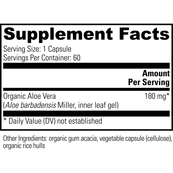 Global Healing, Aloe Vera 60 caps Supplement Facts Label