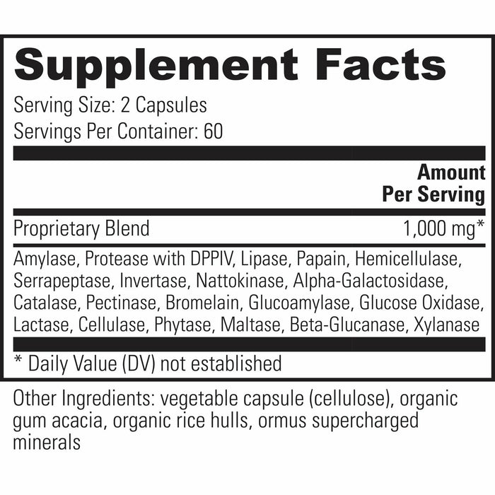 Global Healing, VeganZyme 120 capsules Supplement Facts Label