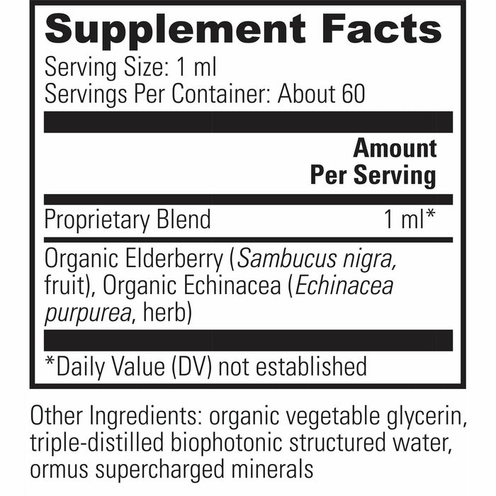 Global Healing, Elderberry & Echinacea 2 fl. oz. Supplement Facts Label