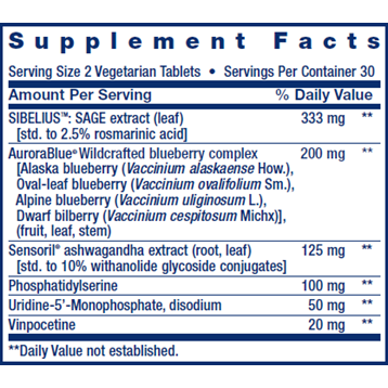 Cognitex Elite 60 vtabs by Life Extension Supplement Facts Label