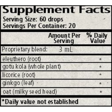 Wise Woman Herbals, Adrenal Tonic 2 fl. oz. Supplement Facts Label