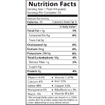 Organic Maca Powder 8 oz by Foods Alive Nutrition Facts Label