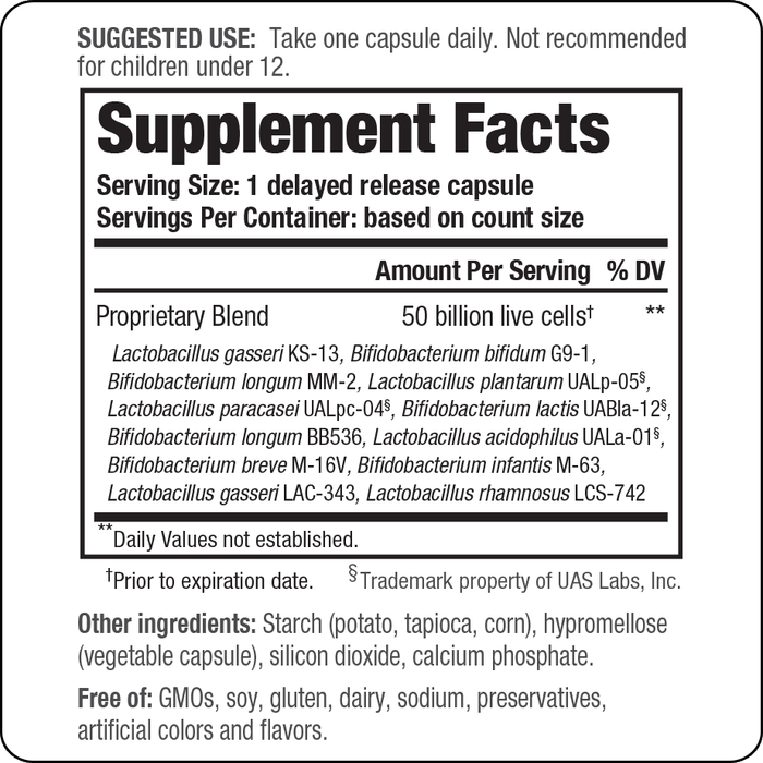 Kyo-Dophilus Max Probiotic 30 caps by Wakunaga Supplement Facts Label