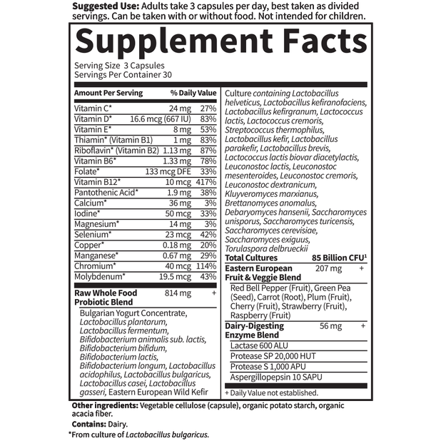 RAW Probiotics Men 50 & Wiser 90 vcaps by Garden Of Life Supplement Facts Label