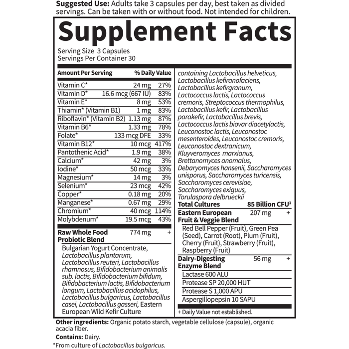 RAW Probiotics Women 50 & Wiser 90 Vcaps by Garden Of Life Supplement Facts Label