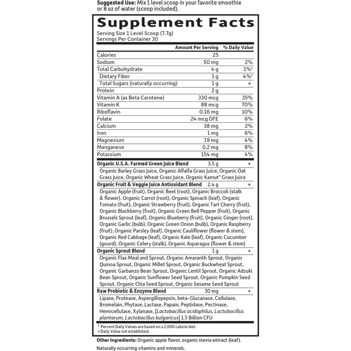 Raw Organic Perfect Food: Organic Apple 231 g by Garden of Life Supplement Facts Label