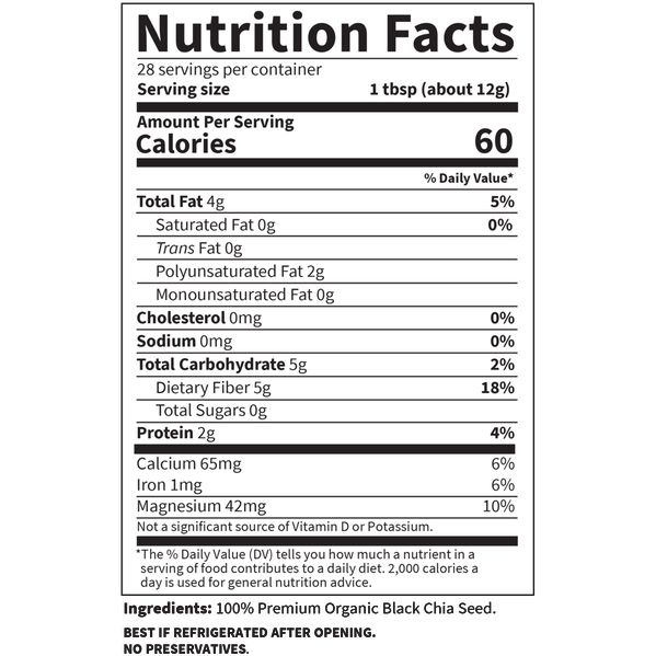 Raw Organics - Organic Chia Seeds 12 oz By Garden Of Life Nutrition Facts Label