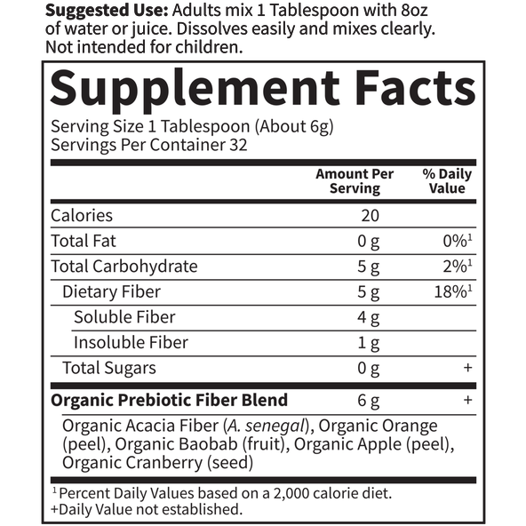 Dr. Formulated Organic Fiber Unfl 6.9 oz By Garden Of Life Supplement Facts Label