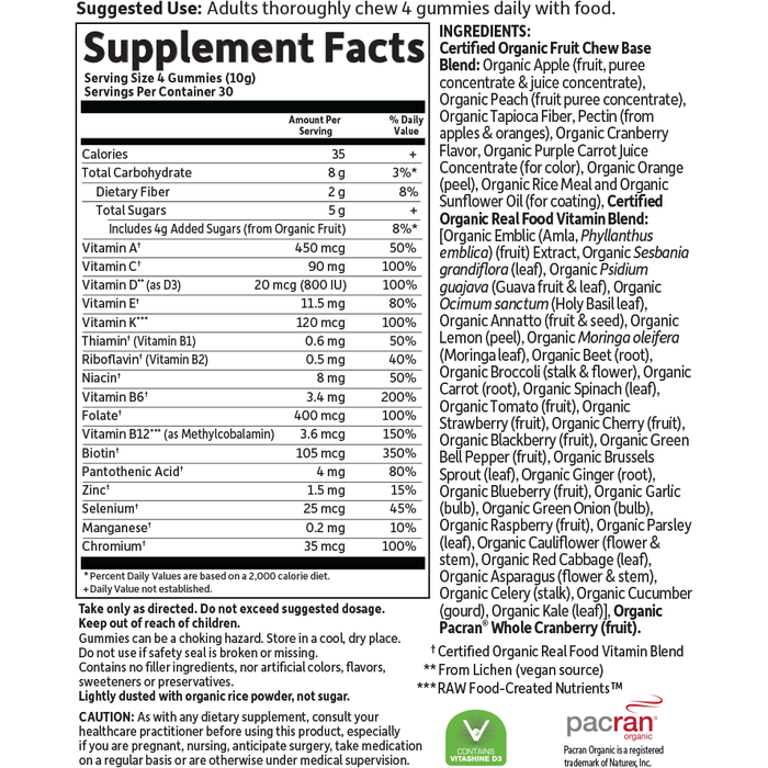 Mykind Womens Multivitamin-Berry 120 Gummy by Garden Of Life Supplement Facts Label