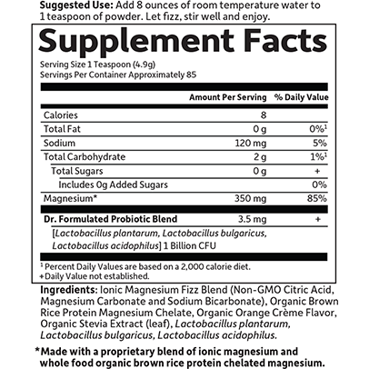 Dr. Formulated Whole Food Magnesium: Orange 14.8 oz by Garden of Life Supplement Facts Label