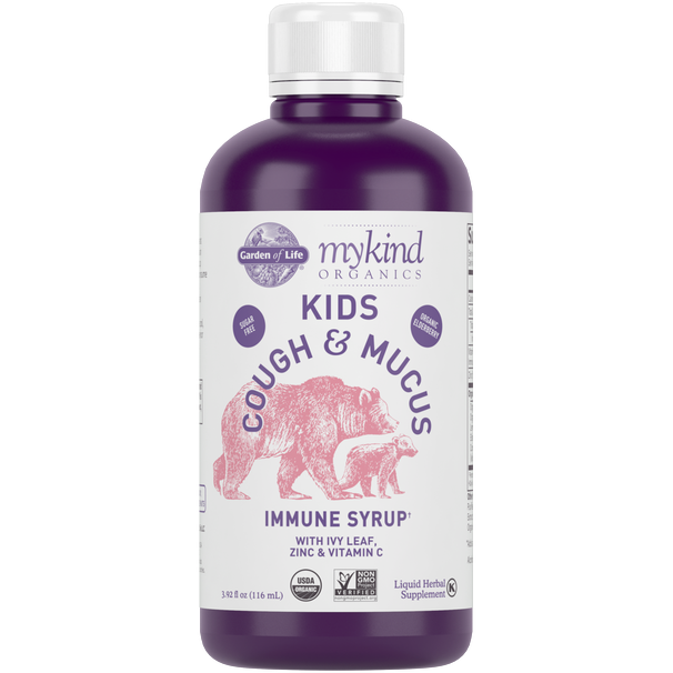 mykind Kids Cough & Mucus Immune Syrup 3.92 fl oz by Garden of Life Bottle