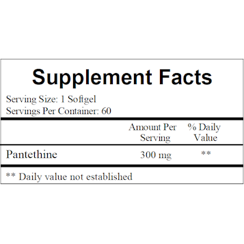 Pantethine-300 60 softgels by Ecological Formulas Supplement Facts Label