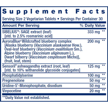 Cognitex Elite Pregnenolone 60 vtabs by Life Extension Supplement Facts Label