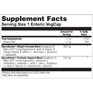 Mycrobiome Probiotic Weight Formula 50 Billion 30 vcaps by Solaray Supplement Facts Label