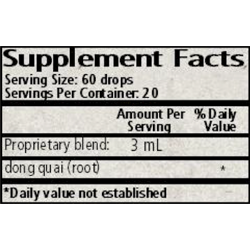 Wise Woman Herbals, Dong Quai (Angelica sinensis) 2 fl. oz. Supplement Facts Label