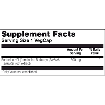 Berberine 500 mg 60 vcaps by Solaray Supplement Facts Label