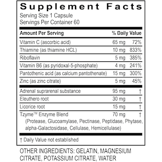 Adrenal Complex 60 caps by Transformation Enzyme Supplement Facts Label