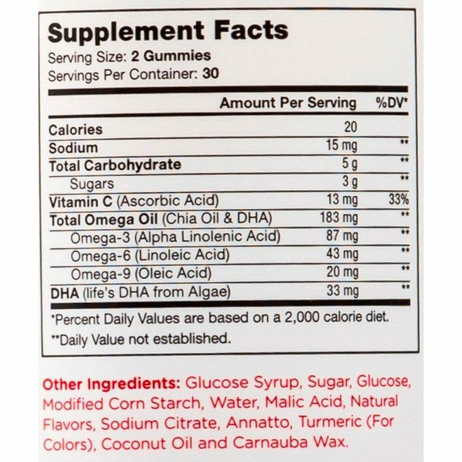 Chapter One, O is for Omega 60 gummies Supplement Facts Label