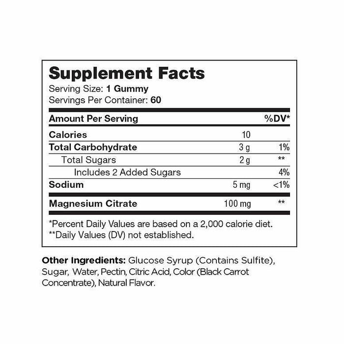 Chapter One, M is for Magnesium 60 gummies Supplement Facts Label