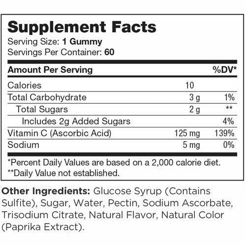 Chapter One, C is for Vitamin C 60 gummies Supplement Facts Label