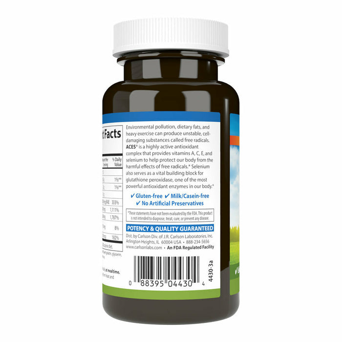 Carlson Labs, ACES Antioxidant 200 Soft Gels Label