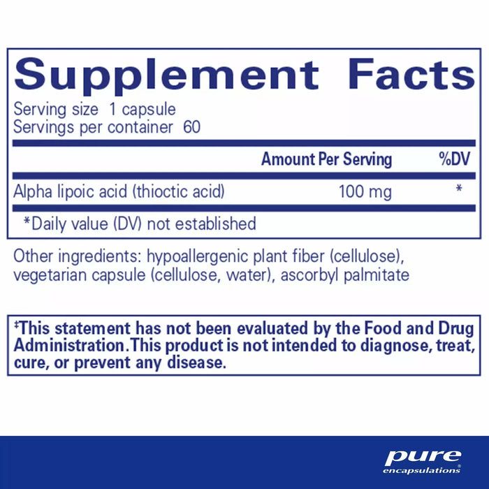 Pure Encapsulations, Alpha Lipoic Acid 100 mg 60 capsules Supplement Facts
