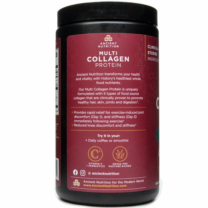Multi Collagen Protein Joint & Mobility Vanilla 20 serv By Ancient Nutrition Information Label
