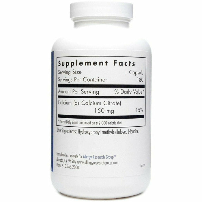 Calcium Citrate 150 mg 180 caps by Allergy Research Group Supplement Facts Label