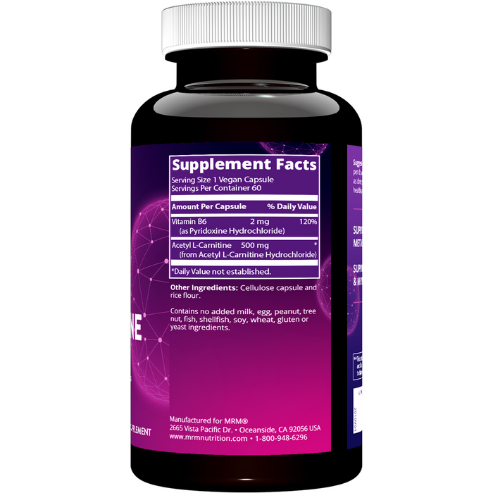 Metabolic Response Modifier, Acetyl L-Carnitine 60 Vegan Capsules Supplement Facts Label