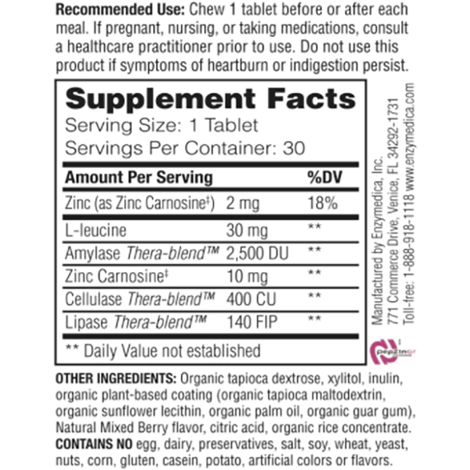  Enzymedica, Acid Soothe Chewable Berry Supplement Facts Label