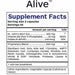 Alive 90 caps Supplement Facts Label