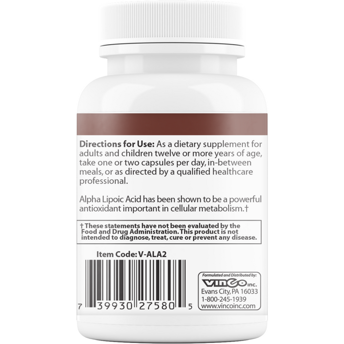 Vinco, Alpha Lipoic Acid 500 mg 60 Capsules Label