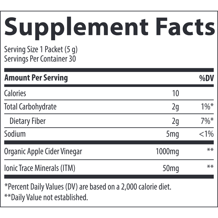 Trace Minerals Research, Apple Cider Vinegar Pak 30 Packets Supplement Facts Label