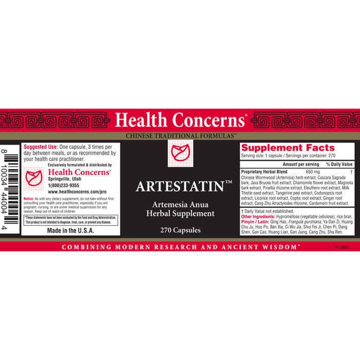 Health Concerns, Artestatin 270 Capsules Label