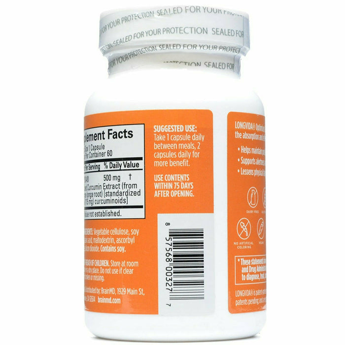Brain Curcumins 60 caps by BrainMD Suggested Use Label
