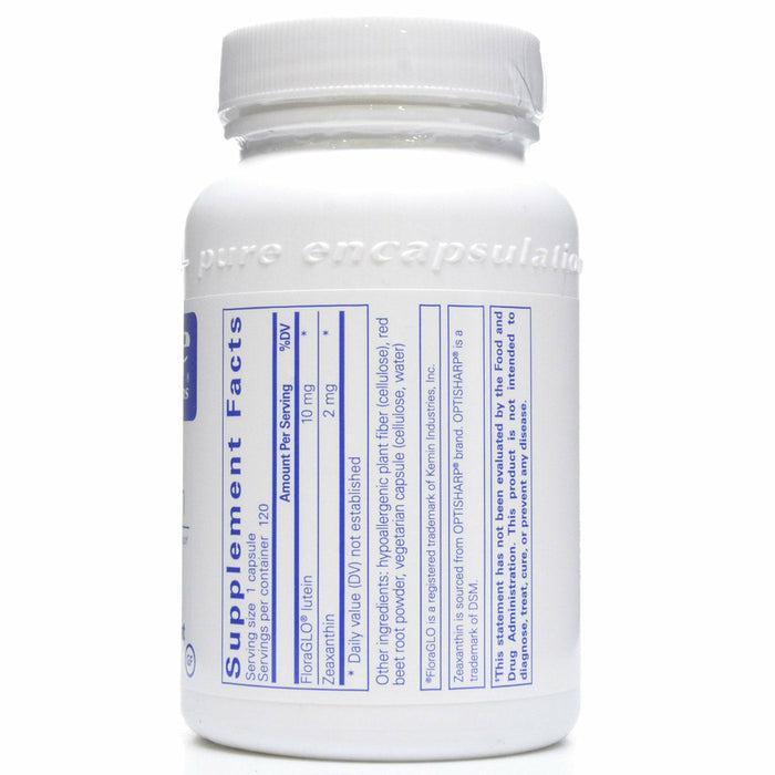 Pure Encapsulations, Lutein/Zeaxanthin 120 capsules Supplement Facts Label
