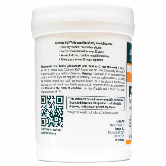 Genestra Brands, HMF Powder 2 oz Recommended Dose Label