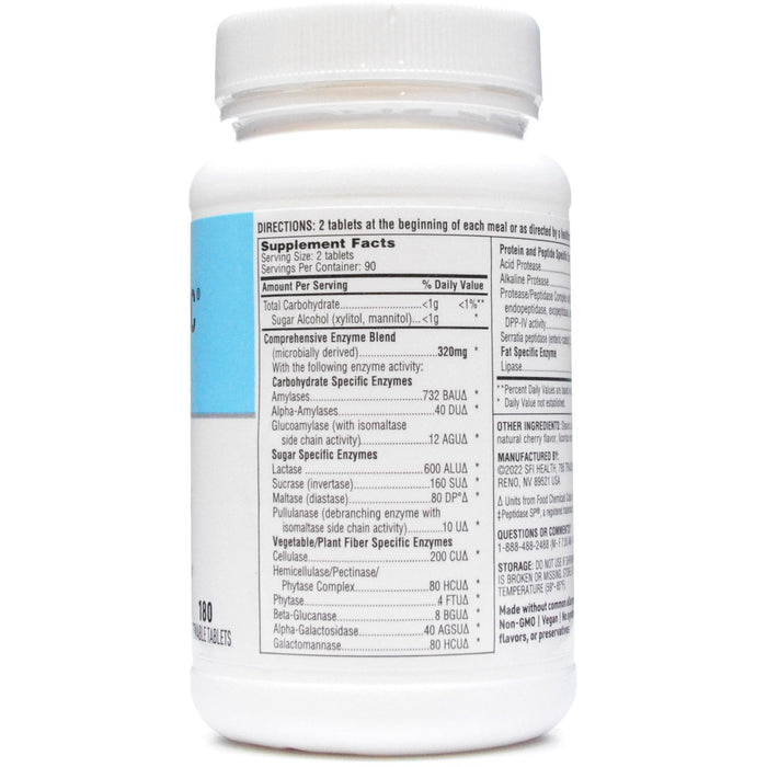 Klaire Labs, Vital-Zymes Chewable 180 Tablets Supplement Facts Label