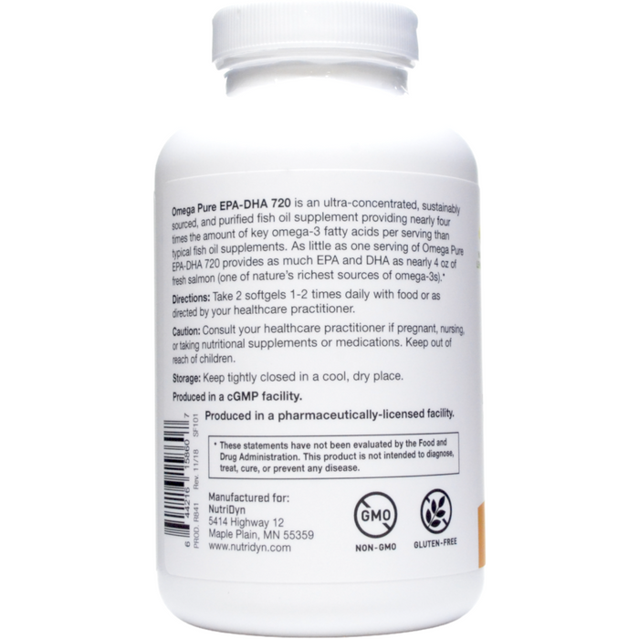 Nutri-Dyn, Omega Pure EPA-DHA 720 120 softgels Directions Label