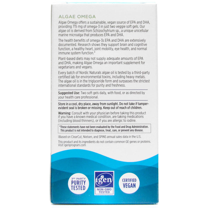 Nordic Naturals, Algae Omega 60 soft gels Suggested Use Label