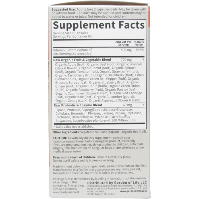 Garden of Life, Vitamin Code: Raw Vitamin C 120 vcaps Supplement Facts