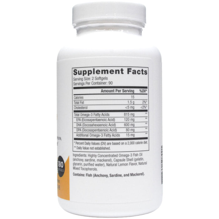 Nutri-Dyn, Omega Pure DHA 600 180 Softgels Supplement Facts Label