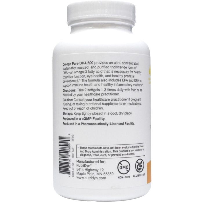 Nutri-Dyn, Omega Pure DHA 600 180 Softgels Directions Label